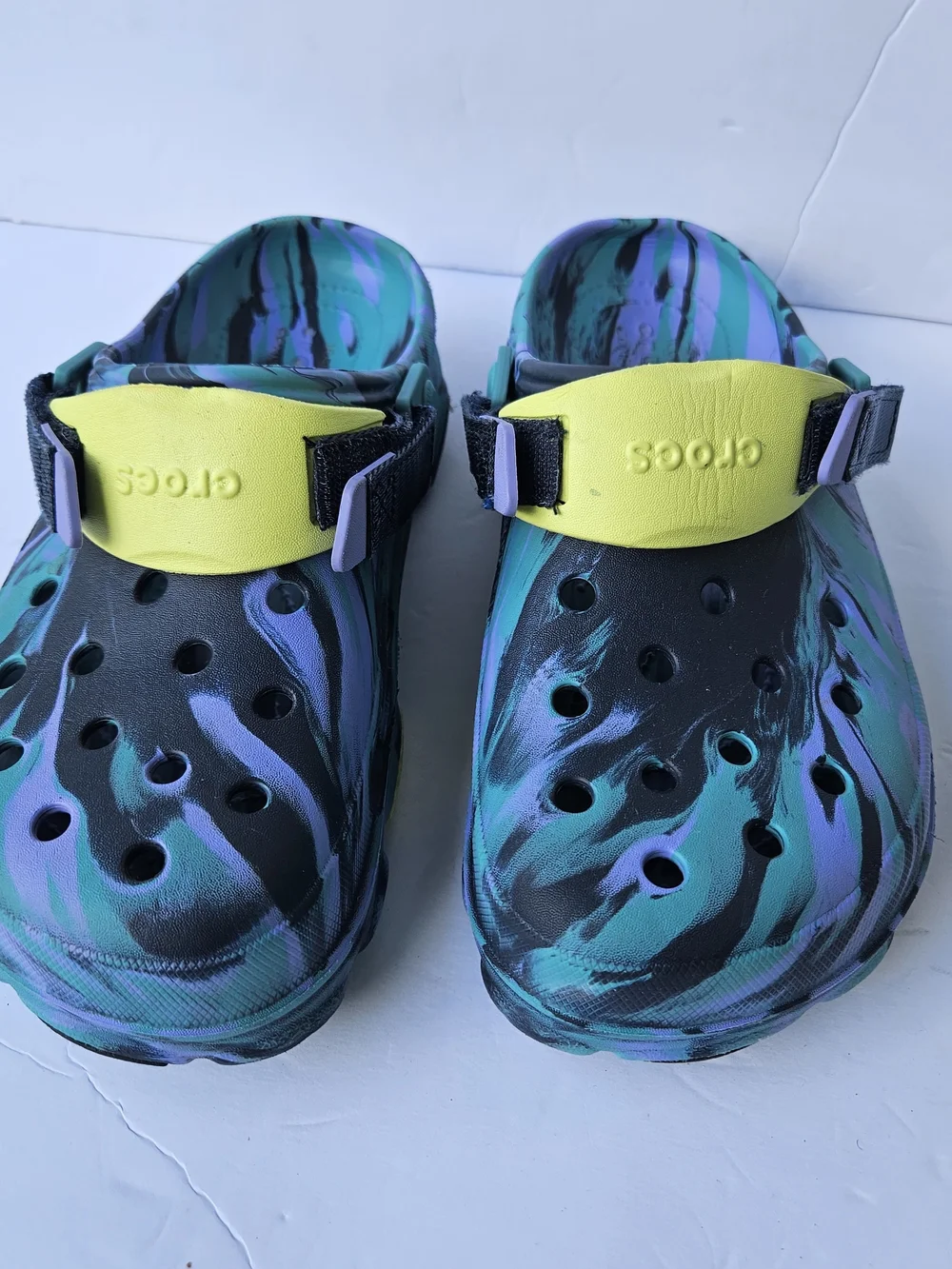 Crocs Men's Classic All Terrain Clog Black Teal Purple Marbled Yellow Strap